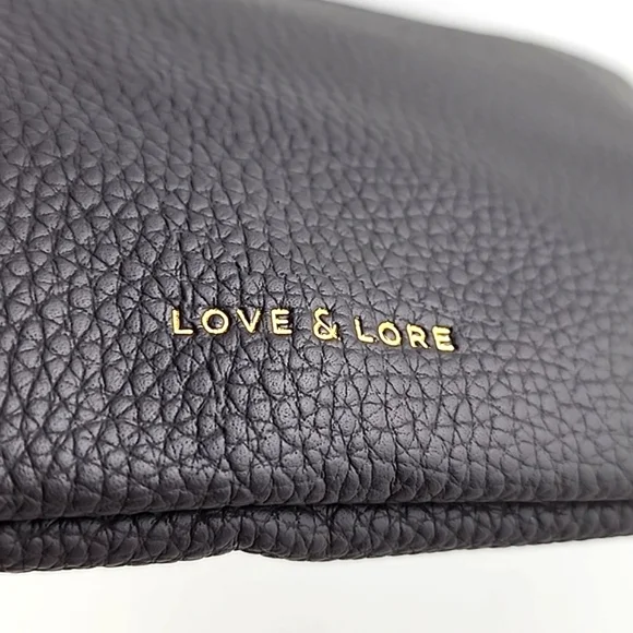 Love & Lore Wristlet Clutch Dark Grey Gold Tone Hardware Top Zip Closure - Picture 10 of 16